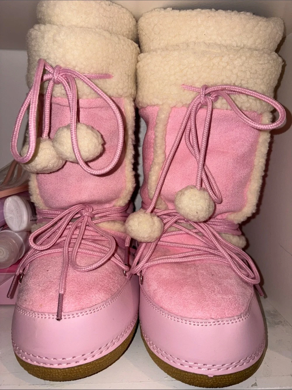 Pink Cozy Pom-Pom Winter/MOON Boots